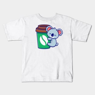 Cute Koala Hug Coffee Cup Cartoon Kids T-Shirt